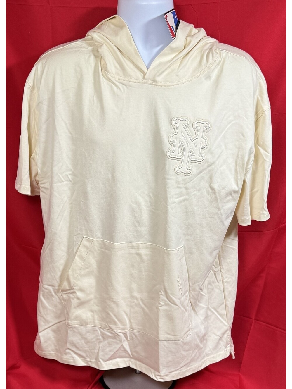 New York Mets Pro Standard Cream Short Sleeve Hoodie T Shirt Mens M NWT